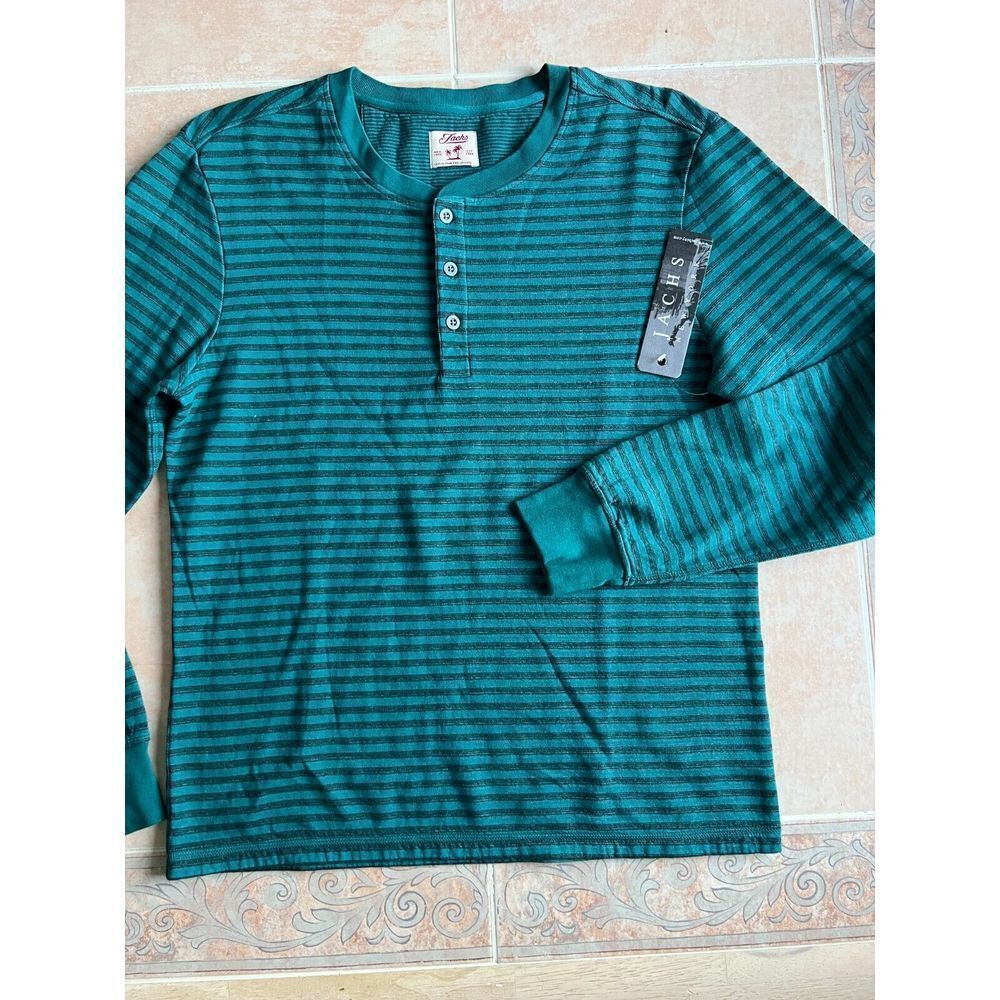 Jachs New York Henley Green Black‎ striped Men size M